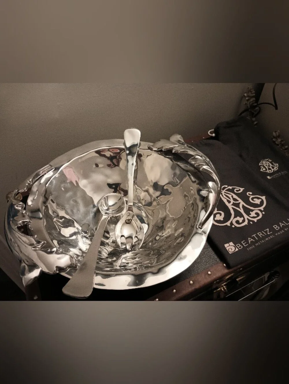 Beatriz Ball Stainless Salad Serving Set W Serving Utensils Polished Silver Tone